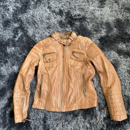 Michael Kors Leather Motorcycle Jacket Tan Women’s Sz Small Good Condition