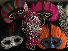 12 New Mixed Mardi Gras Feathered Eye Masquerade Costume Masks 