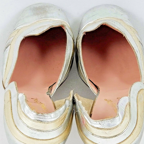 Rosina Ferragamo Schiavone 8 Silber Gold Deko Stil Blockabsatz Vintage d'Orsay Pumps - Bild 8 von 12