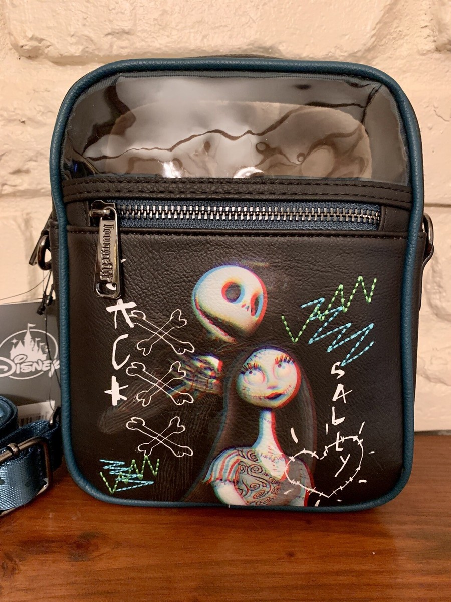 Disney Parks Black Teal Loungefly NBC Jack Skellington And Sally Crossbody Bag s-l400.jpg main image 3