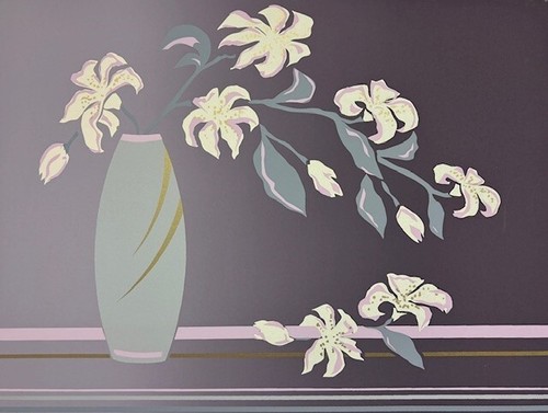 Fuchs "graue Vase" MASSANFERTIGUNG GERAHMT Serigrafie Art Deco Design Stillleben NEU - Bild 2 von 4
