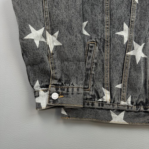 Blue Buttercup Denim Jacket Women's Small Charcoal Wash Stars Distressed NWT - Picture 2 of 16
