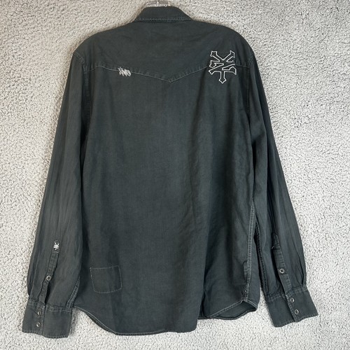 Zoo York Y2K Men's Large Long Sleeve Button Western Shirt Embroidered Rockabilly - Picture 2 of 6