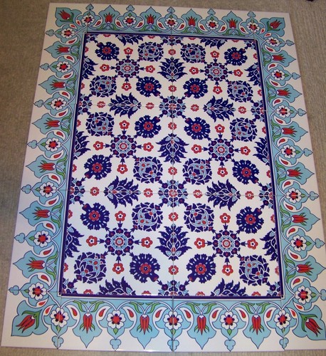 32"x24" Turkish Iznik Red Tulip & Daisy Pattern Border Ceramic Tile Mural Panel - Picture 4 of 20