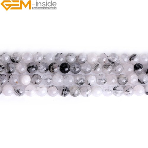 6mm 8mm 10mm Natural Black Rutilated Quartz Gemstone Round Beads Strand 15" - Picture 23 of 36