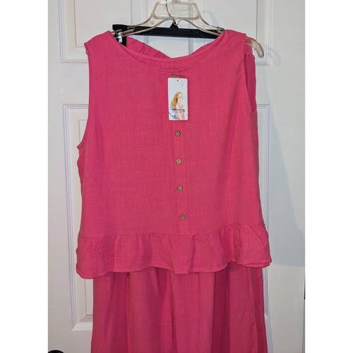 Pretty Garden Chic Two-Piece Outfit Ruffle Hem Top Wide Leg Pants Pink XXL NWT - Picture 2 of 10