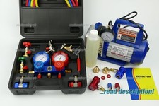 Car R12 R134a R1234yf AC air conditioning Gauge manifold + vacuum pump tool kit