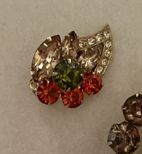 Vintage Eisenberg Ice Colorful Rhinestone Brooch & Earrings Set - Picture 3 of 7