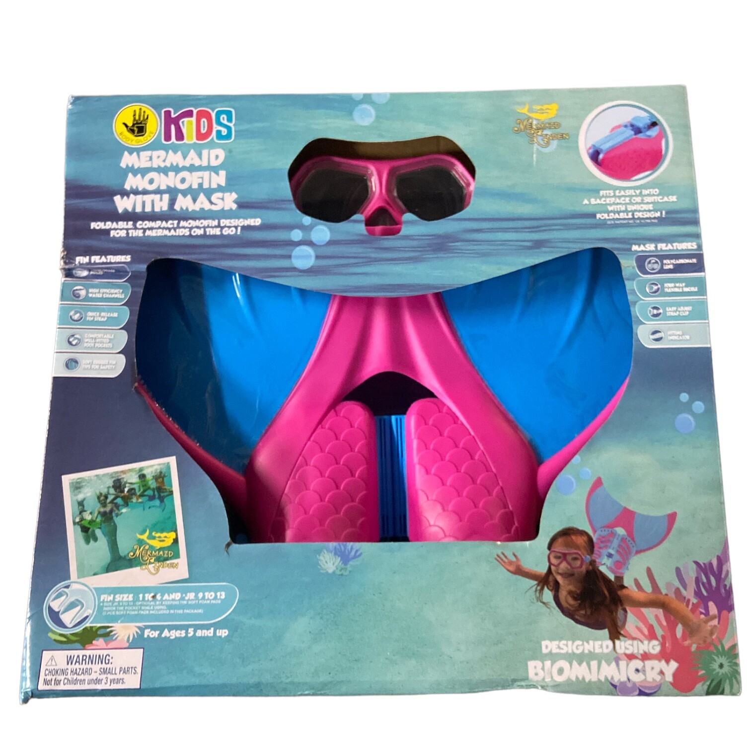 Перчатка для тела Kids Mermaid Складная с одним плавником, включает в себя регулируемые защитные очки
