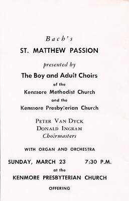 Peter Van Dyck Donald Ingram Bach's St Matthew Passion Buffalo NY Vtg Print Ad