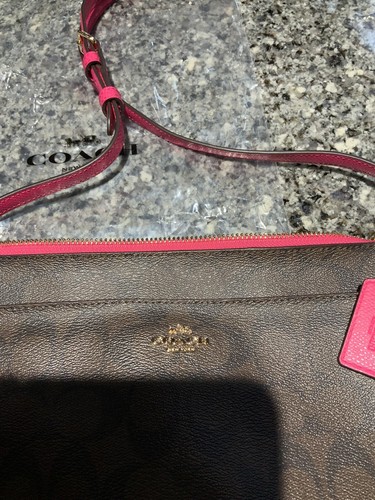 COACH PVC Signature Crossbody Bag & Wristlet. F52657/F54629.IM/Brown/Pink Ruby. - Picture 12 of 12