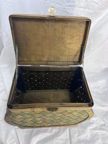 Vintage Style Rustic Hinge Wood Wicker Rattan  Woven Storage Chest Trunk 10x14x8 - Picture 6 of 14