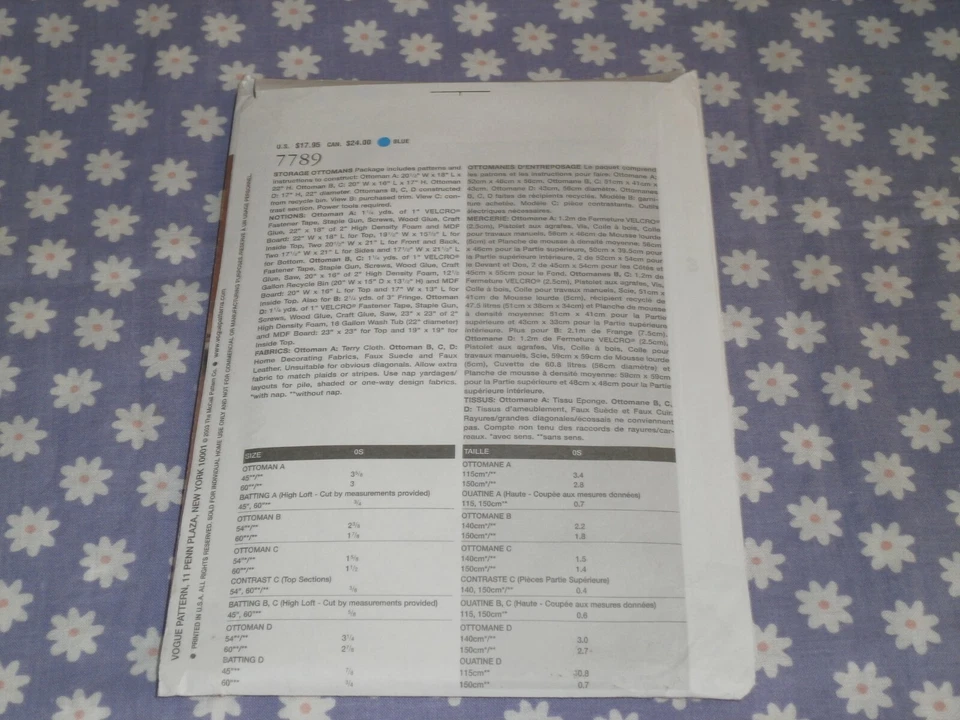 VOGUE 7789 HOME DECOR CRAFTS- STORAGE OTTOMANS IN FOUR STYLES PATTERN-UNCUT - Image 3 of 3