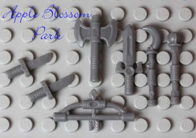 NEW Lego Lot/7 Gray CASTLE WEAPONS - Minifig Axe Sword Knife Bow Arrow Tool Set