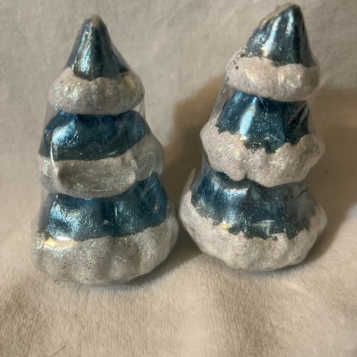 "Juego de 2 velas de cera de árbol cubiertas de nieve MCM vintage de 3"" todavía en su plástico" - Imagen 4 de 4