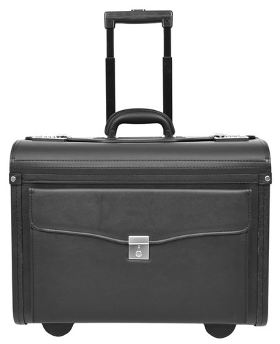 Rolling Pilot Case Black Faux Leather Business Travel Briefcase Cabin Size Bag - Picture 7 of 10
