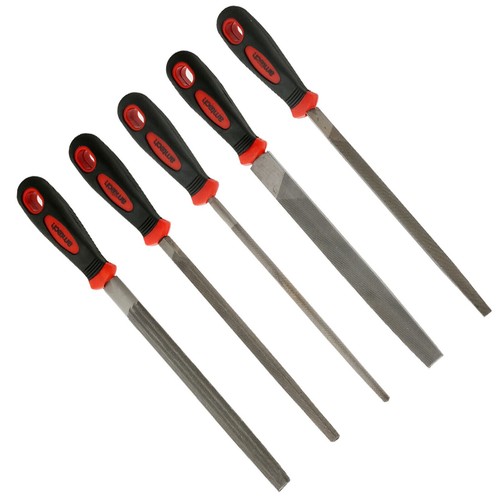 5 Piece Metal Engineers File Set 8” Flat Round Square Triangle Soft Grip Handle - Picture 2 of 8