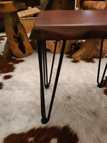 Small Coffee Table Waney/Live Edge Handmade Solid Wood Bench Seat Hairpin Legs - Picture 14 of 16