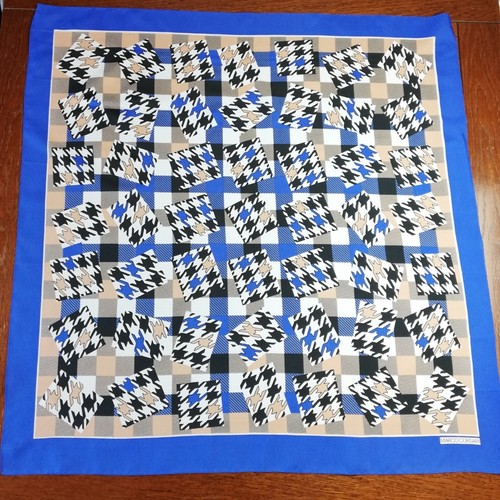 Vintage 1970s Square Scarf Blue Funky Houndstooth Print Marco Corsari Preloved - Picture 8 of 8