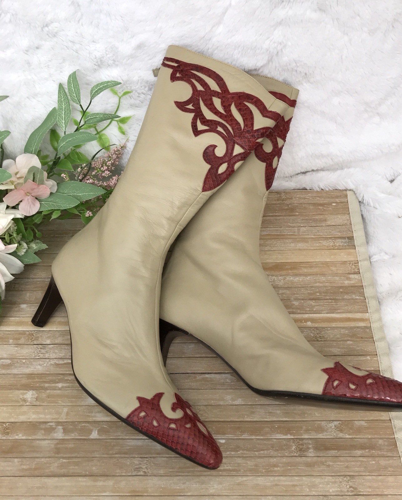 Womens Ballin Super Soft Leather Boots sz 38 1 1 1 2 Mid Calf Tan Red Overlays 7c4fb7 Womens Ballin Super Soft Leather Boots sz 38 1 1 1 2 Mid Calf Tan Red Overlays 7c4fb7