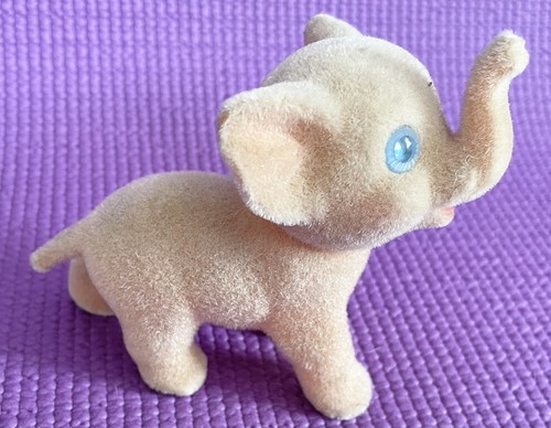 Vintage verriegeltes Baby Elefant Gummi quietschendes Spielzeug Figur blaue Augen - Bild 2 von 9