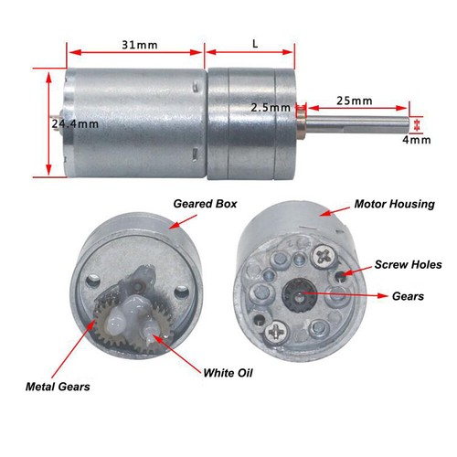 Untersetzungsgetriebemotor DC6V 12V 24V hohes Drehmoment reversibel lange Welle 12-1360 U/min - Bild 6 von 7