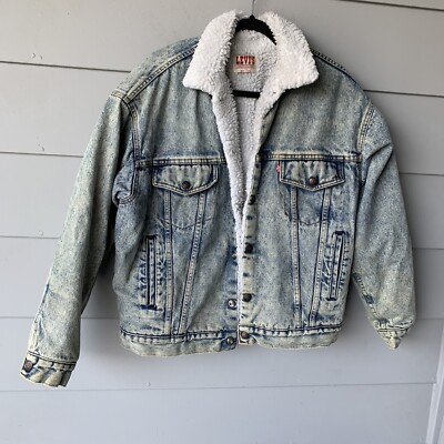 VTG Levi's Men's M San Francisco Sherpa Lined USA Made Denim Trucker Jacket Acid
