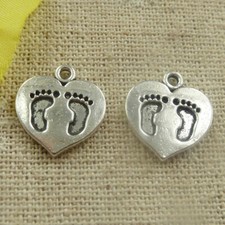 Free Ship 134 pcs tibetan silver footprint heart charms 15x14mm L-4777
