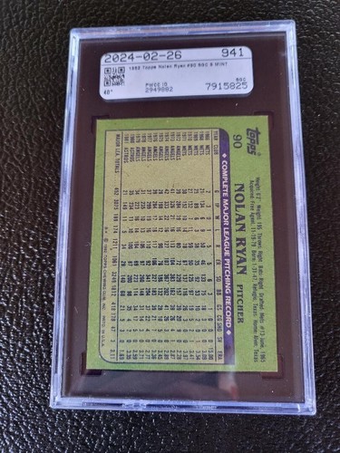 1982 Topps - #90 Nolan Ryan SGC 9 - Picture 2 of 2