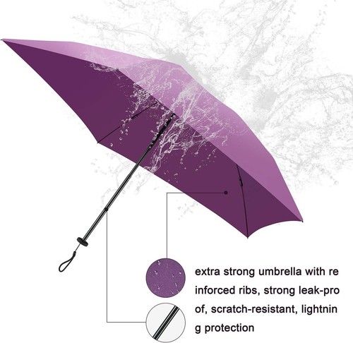 Windproof Waterproof Anti UV Compact Lightweight Travel Umbrella, Purple Unisex - Picture 6 of 7