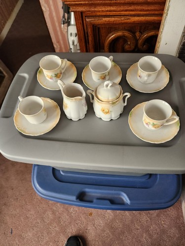 JUEGO DE DEMITASSE DE PORCELANA 5 TAZAS / PLATILLOS AZÚCAR Y CREMA ALEMANIA - Imagen 1 de 11