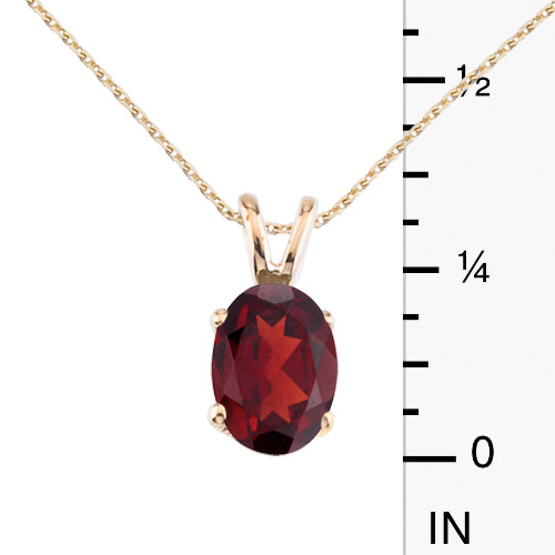 14k Yellow Gold Oval Large 6x8 mm Garnet Pendant with 18" Chain - Picture 4 of 4