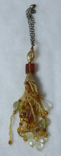 Glass Beaded Dangling Tassels 2 Ornaments Brown & Gold - Picture 3 of 3