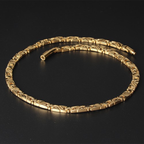 Collar de cadena de eslabón magnético dorado puro titanio para hombre alivio del dolor de la artritis - Imagen 3 de 8