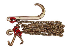 5/16 x 10' Transportation Tow Chain J Hook Long Shank with RTJ and Grab Hook Rep