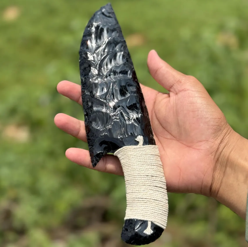 10" große Obsidian Klinge Messer Handarbeit Wikinger Stil Dolch mit weißem Faden - Bild 8 von 8