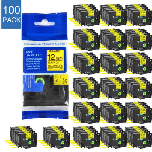 For Brother P-Touch TZ-631 TZe-631 12mm Label Tape Black on Yellow PTD210 100PCS - Afbeelding 1 van 11