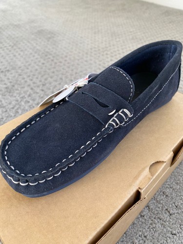 Nuevo caja mocasines Zara para niños de cuero de gamuza azul talla 1,5 (Eur | eBay