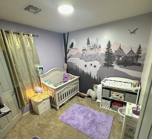 Fotomural Estándar Habitación Bebé: Castillo Mágico. Decoración para cabezas de alfarero. Paleta lavanda - Imagen 4 de 8