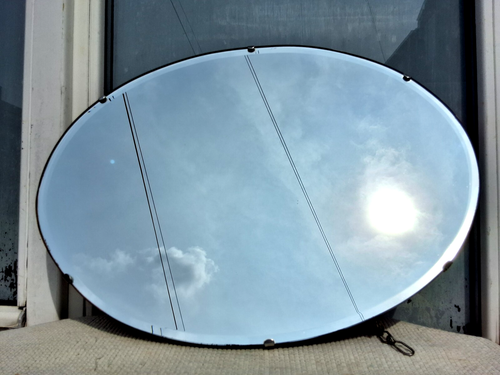 VINTAGE OVAL BEVELLED WALL MIRROR WOODEN BACK - Picture 2 of 7