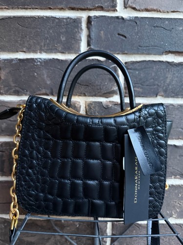 $328NWT Donna Karan NY Jericho Quilted Croc Leather Crossbody Tote Satchel Black - Picture 3 of 4