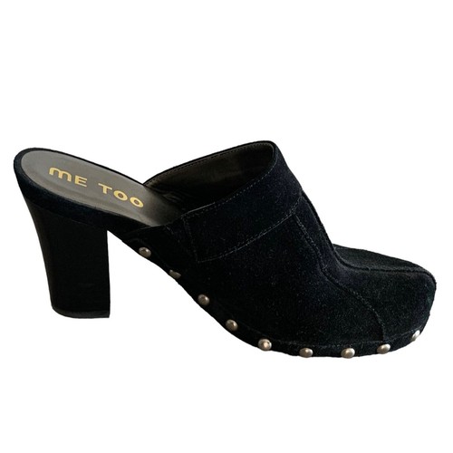 ME TOO Black Suede Leather Studded Platform Heeled Women's Clogs Mules Size 8M - Picture 4 of 9