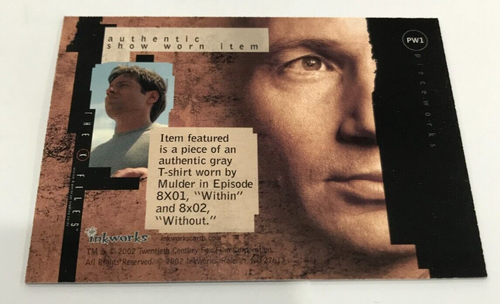 2002 INKWORKS THE X-FILES SEASON 8 TRADING CARD COSTUME CARD PW1 MULDER - Picture 2 of 2
