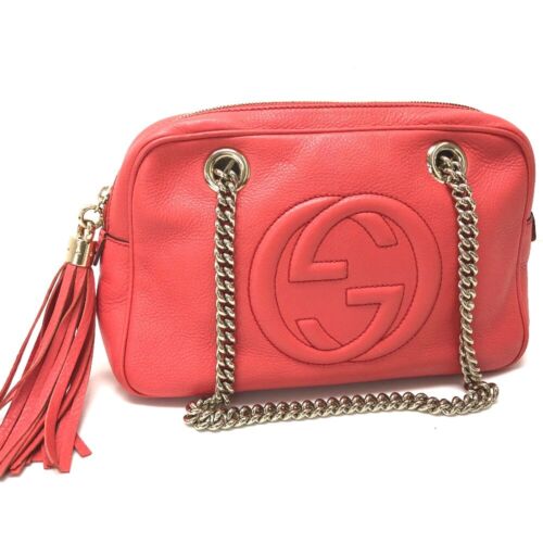 GUCCI Small SOHO Double Chain Shoulder Bag Begonia pink Leather 308983 |  eBay