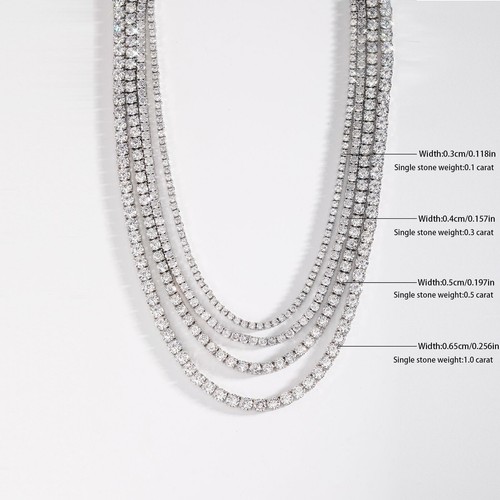 3-5mm VVS Moissanite Tennis Chain 18-24" 925 Silver Passes Diamnd Tester - Picture 14 of 15