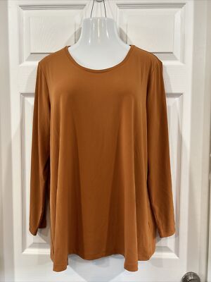 Susan Graver Blouse Plus Size 1X Modern Essentials Liquid Knit Tunic Cinnamon