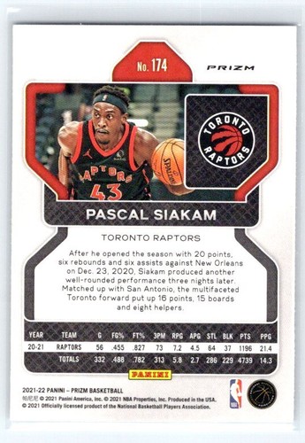 Pascal Siakam 2021-22 Panini Prizm Ice #174 - Picture 2 of 2