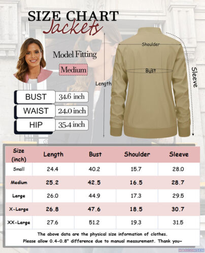 Women's Casual Lightweight Bomber Jackets Full Zip Windbreaker Hiking Outerwear - Picture 47 of 103