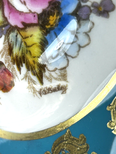 De colección Aynsley Firmado J.A. Taza de té y platillo Bailey rosa repollo rosa y turquesa - Imagen 18 de 18