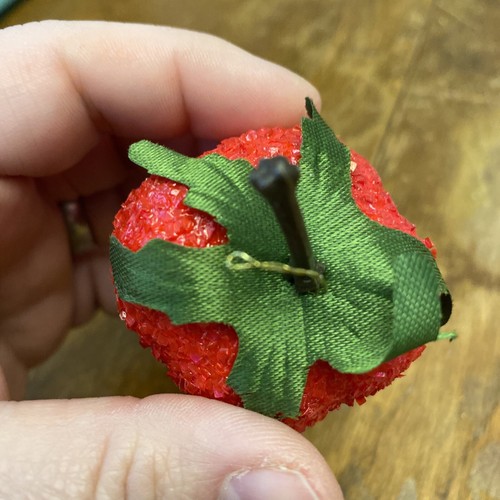 Strawberry Sugared Berry Ornament Red Green Fruit Life Size Green Stem - Picture 3 of 4